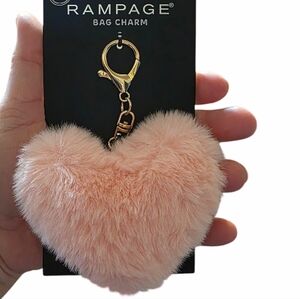 Rampage NWT Fluffy Pink Heart Bag Charm Keychain